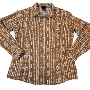 Wrangler Retro Pearl Snap Shirt Brown and White Size Large